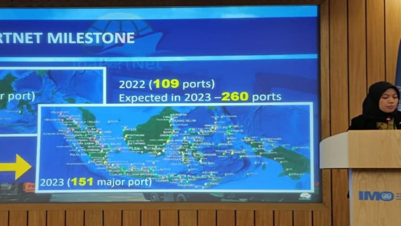 Delegasi Indonesia menyampaikan keberhasilan implementasi Inaportnet dalam sidang IMO FAL ke-47 di London, Inggris, Rabu (15/3/2023). ANTARA/HO-Humas Ditjen Perhubungan Laut