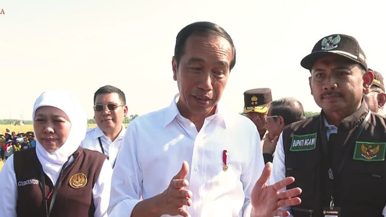 Tangkapan layar Youtube Sekretariat Presiden, Presiden Joko Widodo meninjau panen raya padi di Ngawi, Jawa Timur, Sabtu (11/3/2023). ANTARA/Rangga Pandu Asmara Jingga.