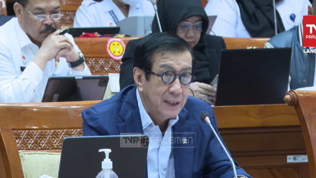 Tangkapan layar Menteri Hukum dan HAM Yasonna Laoly dalam rapat kerja dengan Komisi III di Gedung DPR RI, Rabu (29/3/2023). ANTARA/Narda Margaretha Sinambela