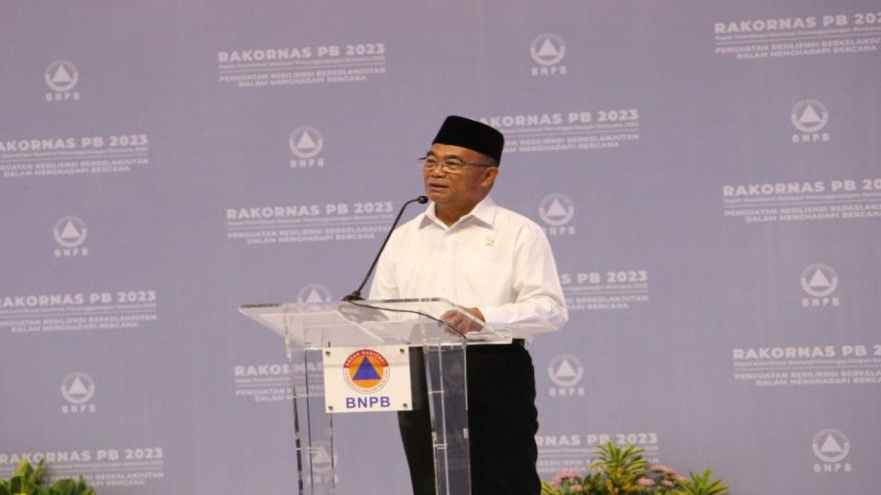 Menko PMK Muhadjir Effendy pada acara Pembukaan Rapat Koordinasi Nasional (Rakornas) Penanggulangan Bencana 2023, di Jakarta (2/3/2023). ANTARA/HO-Humas Kemenko PMK.