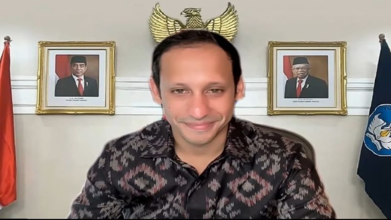 Tangkapan layar Menteri Pendidikan, Kebudayaan, Riset, dan Teknologi (Mendikbudristek) Nadiem Makarim saat membuka acara Peringatan Hari Musik Nasional Kemendikbudristek diikuti secara daring di Jakarta, Kamis (9/3/2023). (ANTARA/Rizka Khaerunnisa)