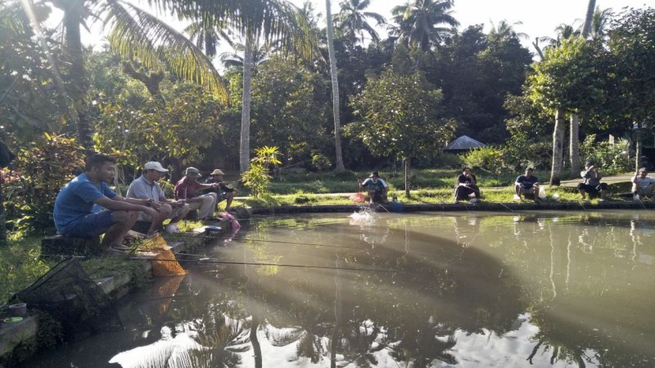 Warga saat mancing ikan air tawar di Lombok Tengah, Nusa Tenggara Barat (ANTARA/Akhyar)