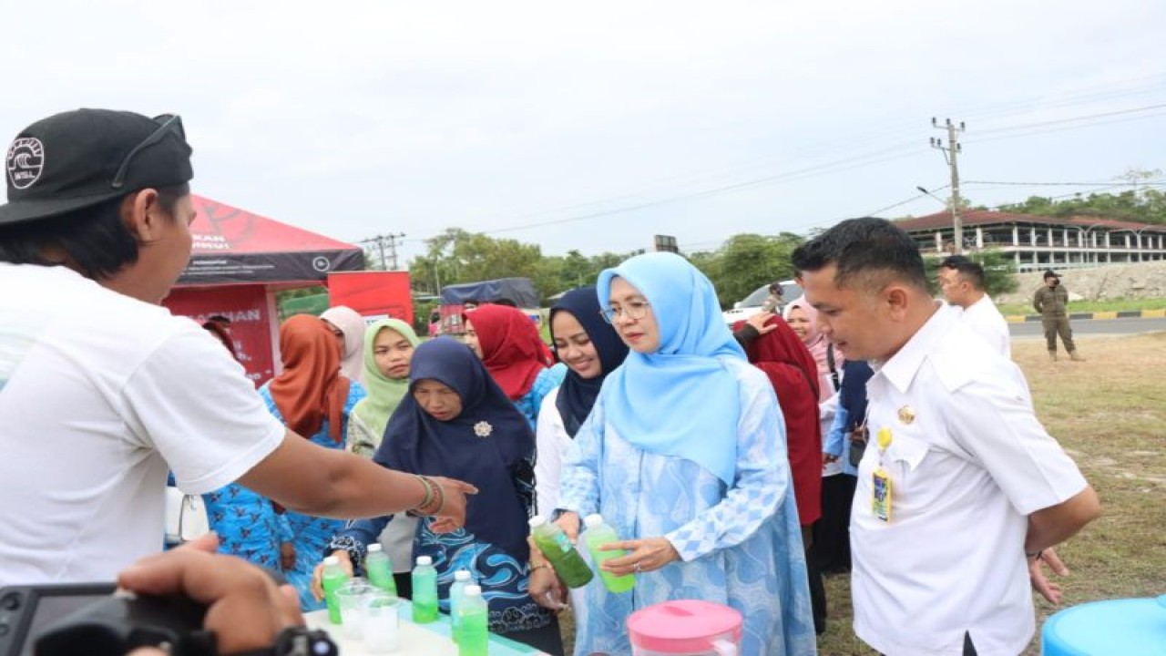Pembina UMKM pesisir Barat dan Kepala dinas Diskoperindag saat mengunjungi bazar kuliner UMKM (ANTARA/HO)