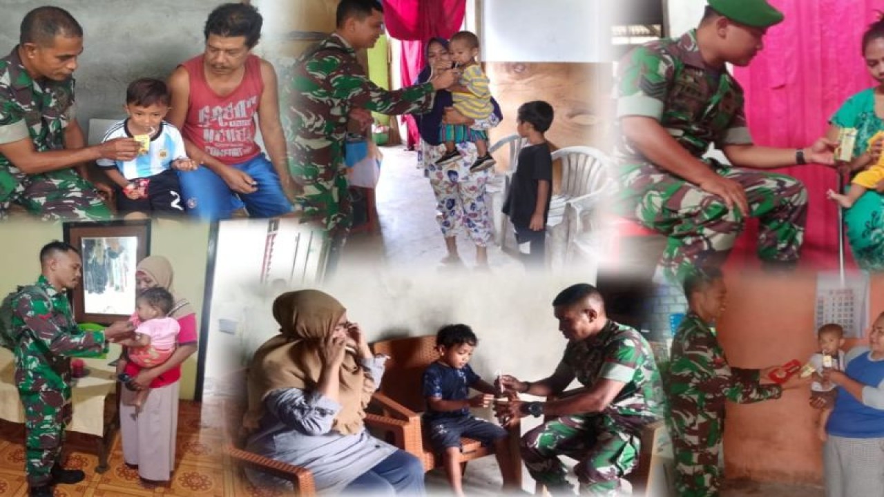 Personel Korem 152/Baabullah menyalurkan bantuan paket nutrisi tambahan menjadi salah satu komitmen kami TNI dalam mendukung percepatan penurunan Stunting di Kota Ternate (ANTARA/Abdul Fatah)