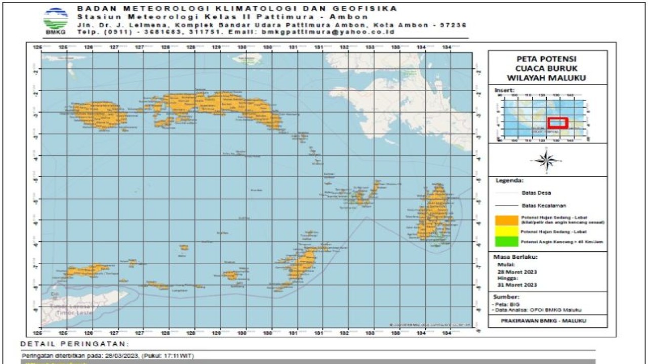 Peta potensi cuaca buruk di wilayah Maluku. ANTARA/Ho- BMKG.