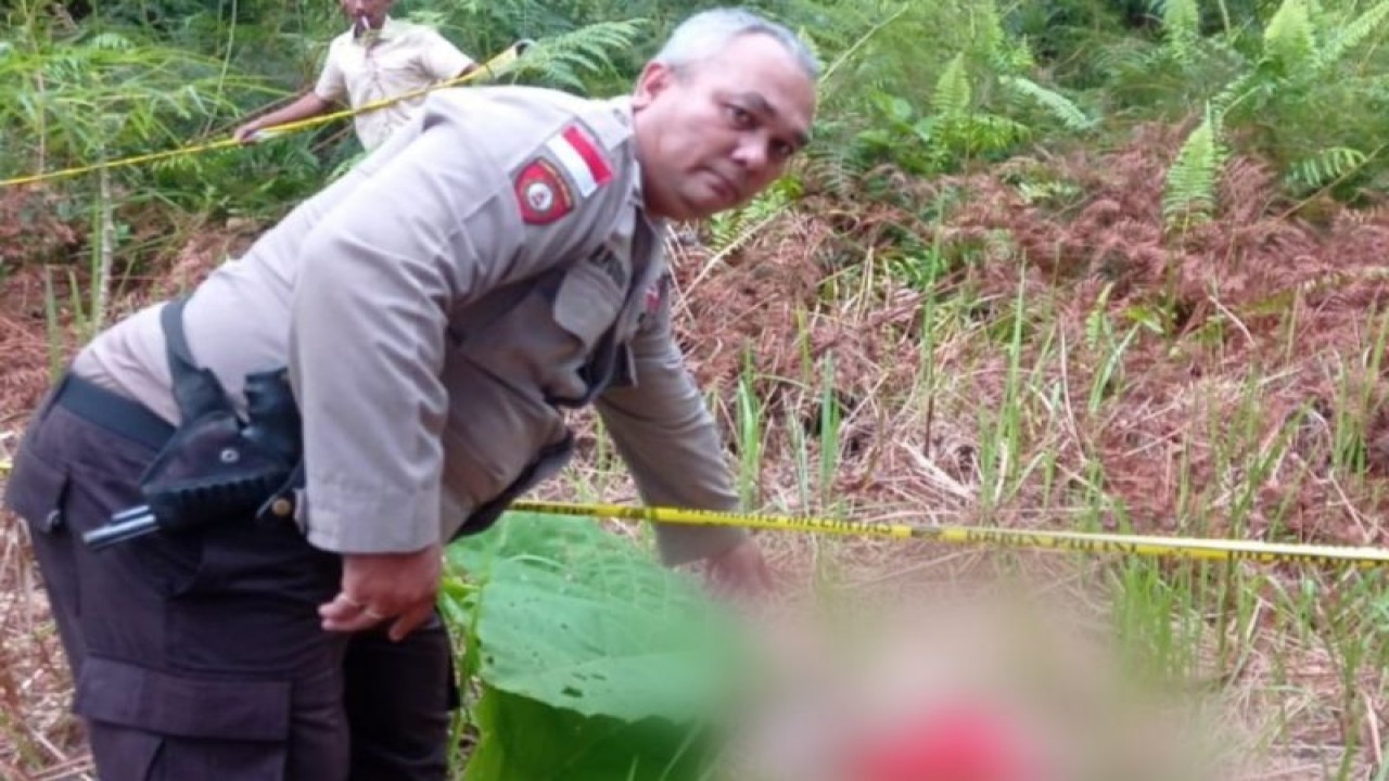 Anggota kepolisian Polres Kapuas Hulu saat melakukan olah tempat kejadian perkara (TKP) penemuan mayat bayi di jalan lingkar Mupa Desa Pala Pulau Kecamatan Putussibau Utara, Kabupaten Kapuas Hulu Provinsi Kalimantan Barat. ANTARA/HO-Humas Polres Kapuas Hulu.