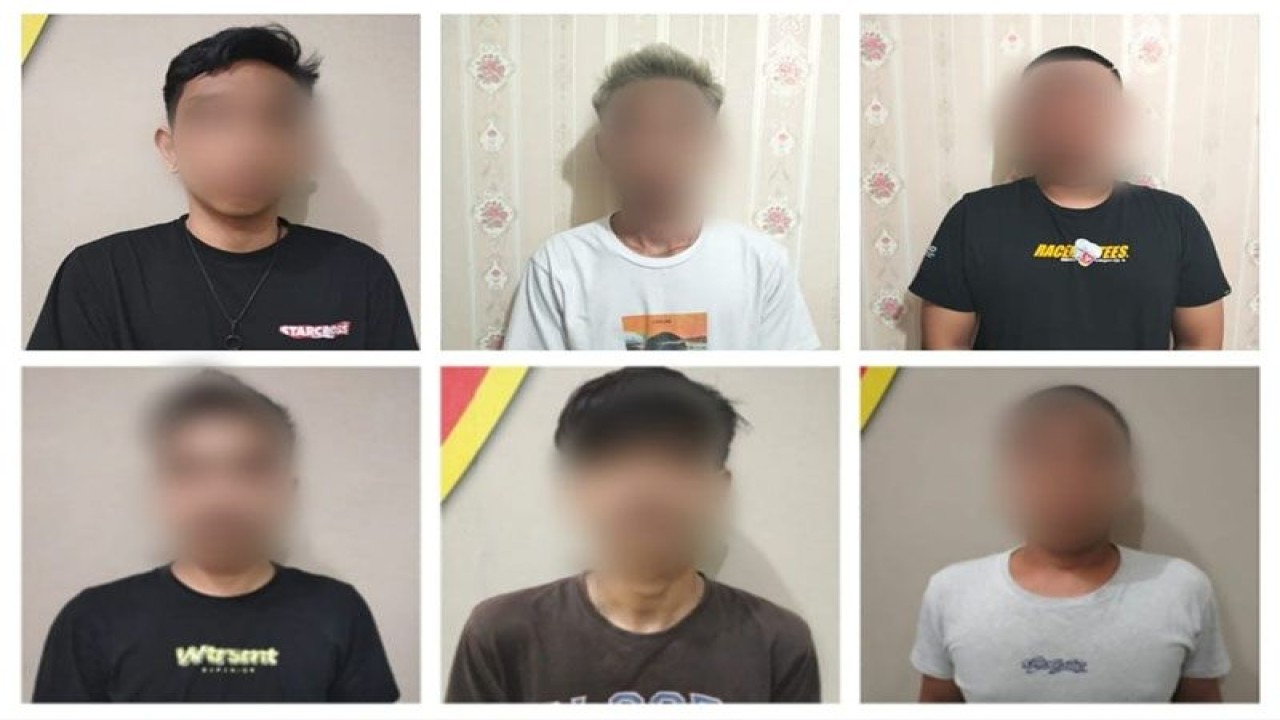 Kolase foto enam tersangka mucikari prostitusi daring yang ditangkap petugas Unit PPA Satreskrim Polresta Banyumas di salah satu hotel Purwokerto, Kabupaten Banyumas, Sabtu (11/3/2023). ANTARA/HO-Polresta Banyumas.