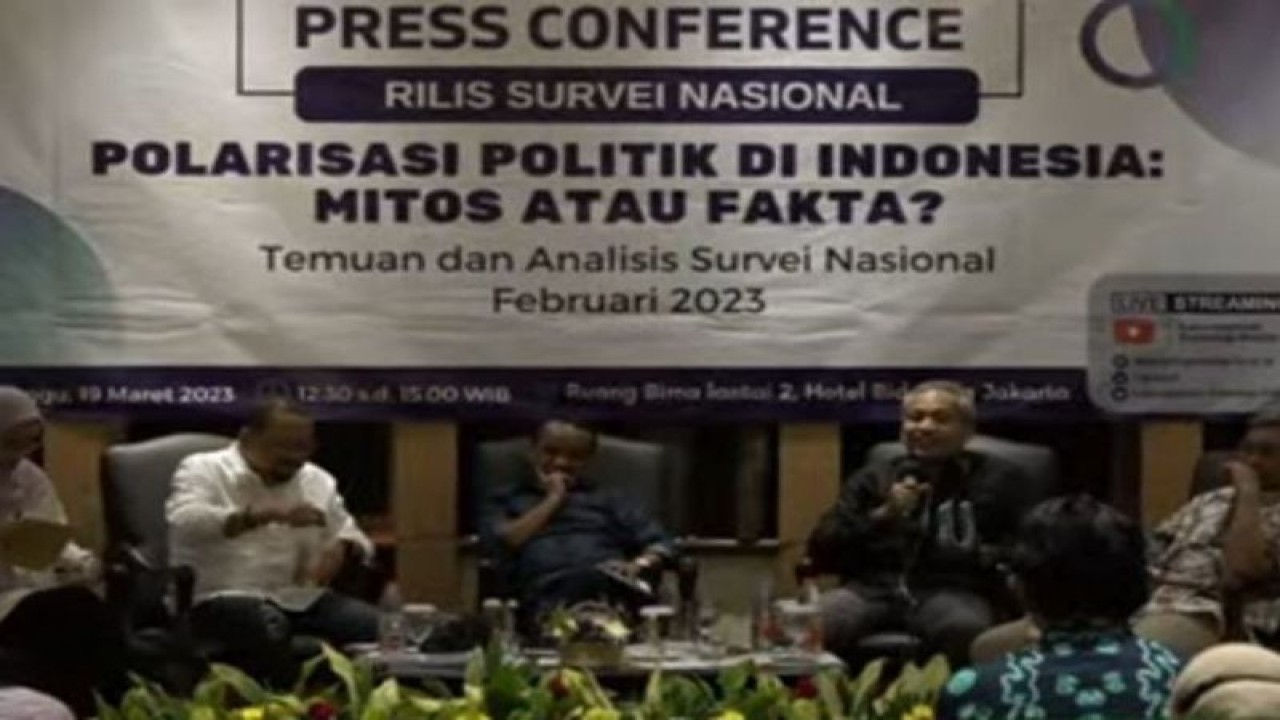 Tangkapan layar kegiatan rlis Laboratorium Psikologi Politik Universitas Indonesia (UI) hasil Survei Nasional bertajuk Polarisasi politik di Indonesia : Mitos atau Fakta? di Jakarta, Minggu (19/3/2023). (ANTARA/Laily Rahmawaty)