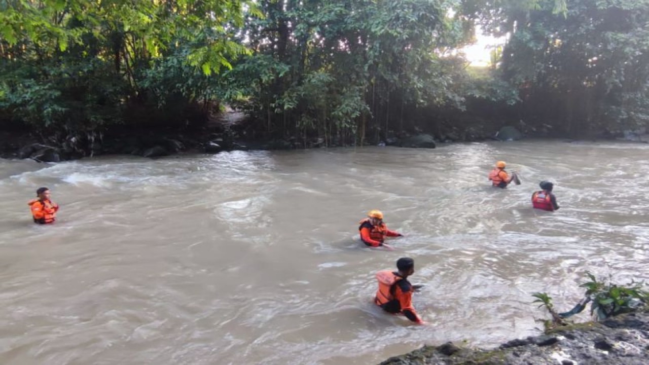 Tim SAR gabungan mencari korban tenggelam dengan menyisir aliran sungai Desa Suradadi, Lombok Timur, NTB, pada Jumat (10/3/2023). ANTARA/HO-Basarnas