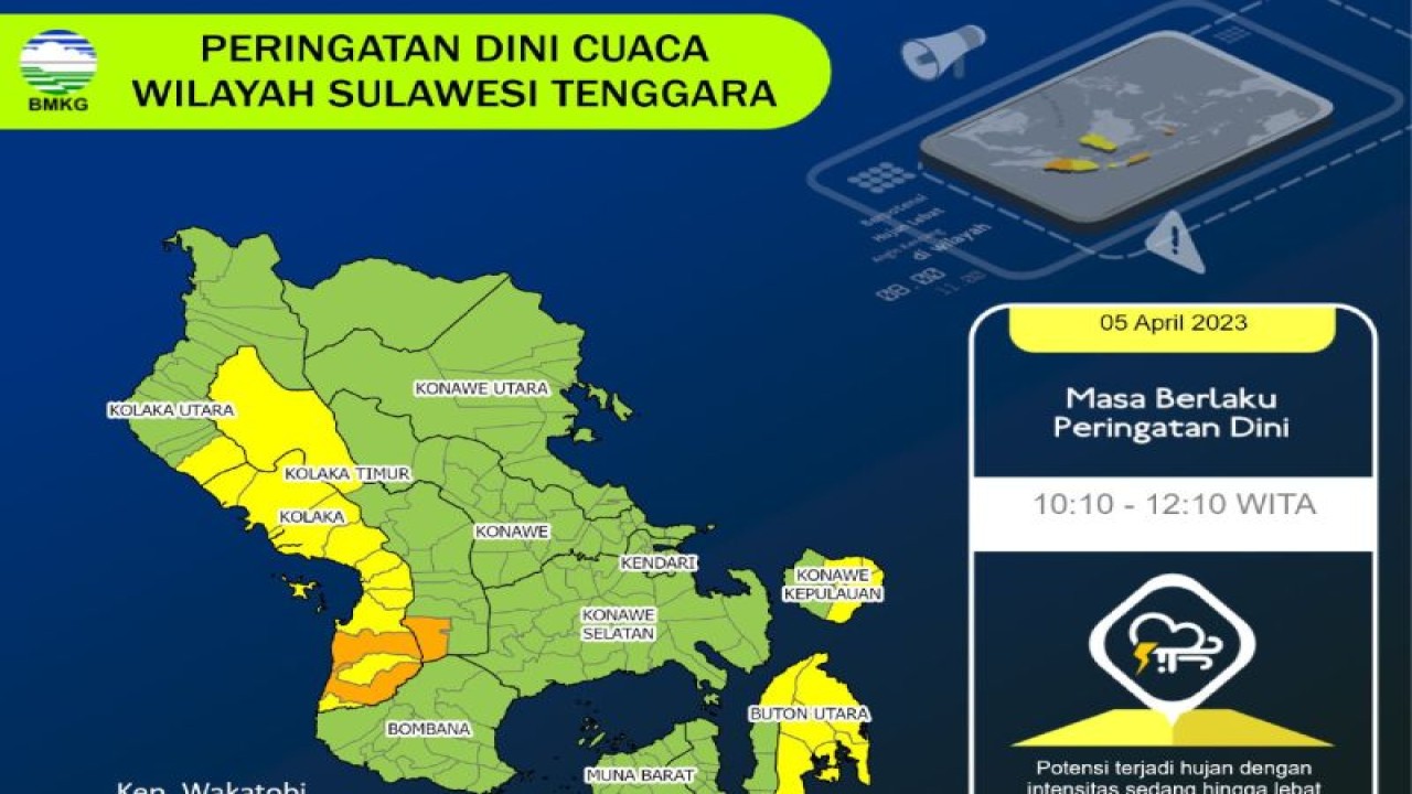 BMKG Kendari menyebutkan intensitas hujan lebih sering terjadi di sore hari pada sejumlah wilayah kabupaten kota di Sultra. (ANTARA/HO-BMKG)