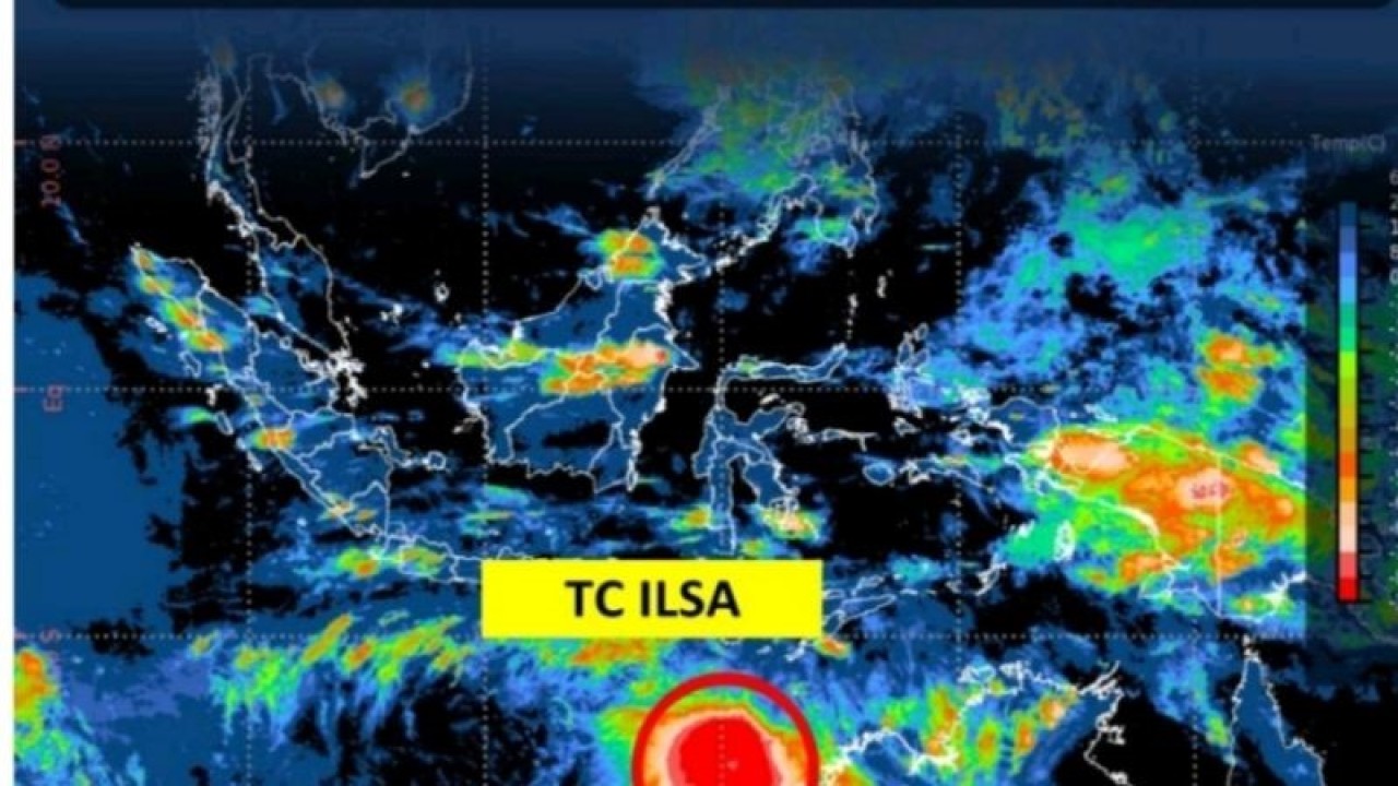Tangkapan layar - Pergerakan Siklon Tropis Ilsa terpantau di Samudra Hindia atau sekitar 580 km sebelah selatan-barat daya Pulau Rote, Nusa Tenggara Timur (NTT) yang berdampak tidak langsung terhadap cuaca di sebagian wilayah Bali, Rabu (12/4/2023) ANTARA/BMKG
