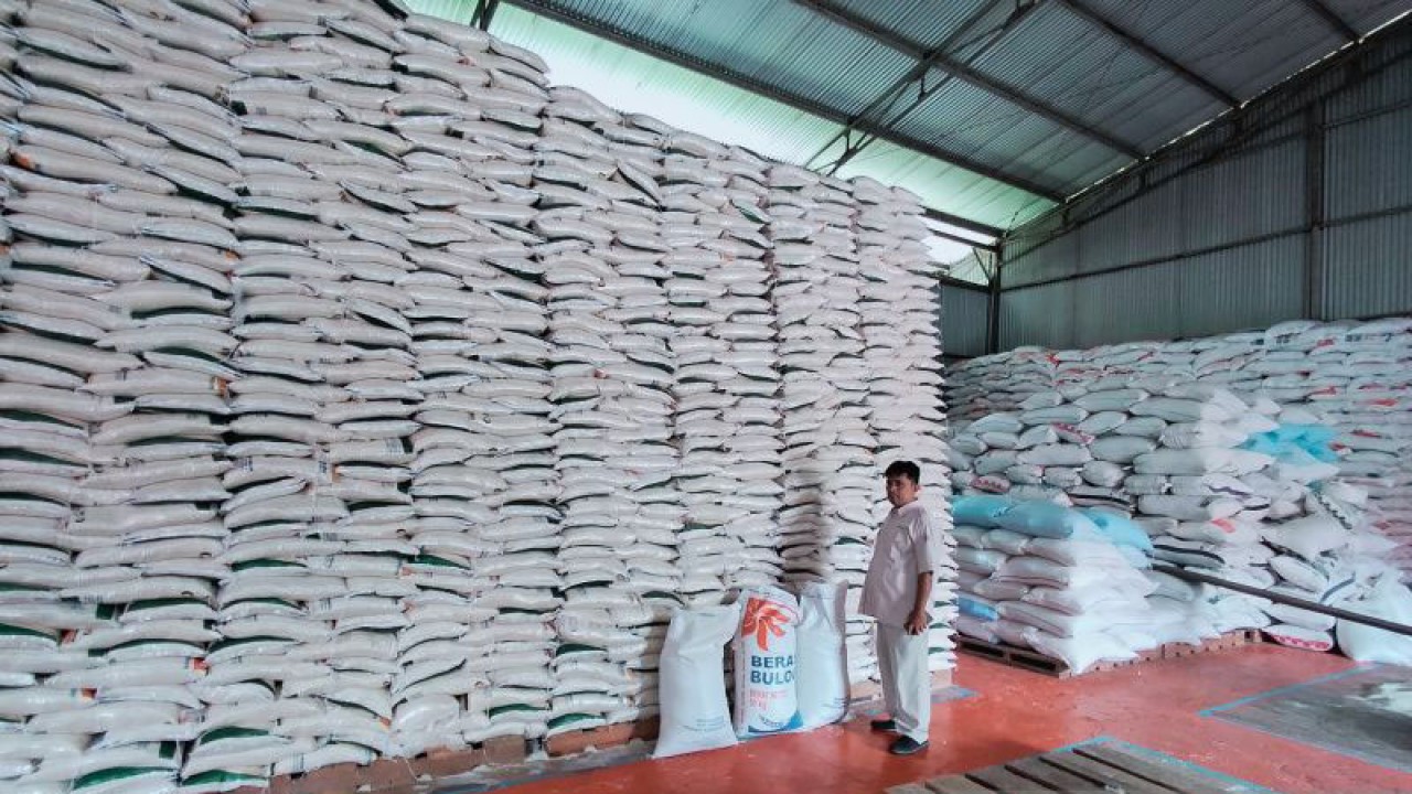 Stok beras Bulog cabang Rejang Lebong, Bengkulu, yang digunakan untuk pendistribusian bantuan beras Cadangan Pangan Pemerintah (CPP) tahun 2023. ANTARA/Nur Muhamad