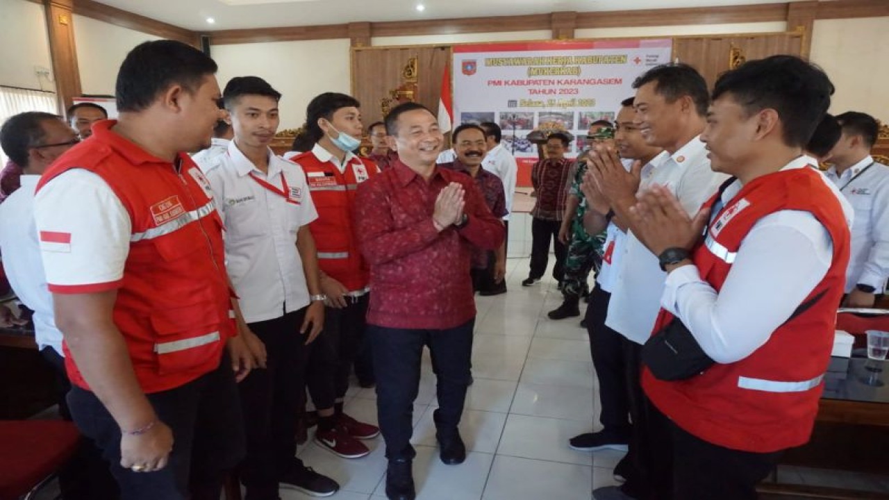 Bupati Karangasem I Gede Dana dalam Muskerkab PMI Karangasem di Karangasem, Bali, Selasa (25/4/2023). ANTARA/HO-Pemkab Karangasem