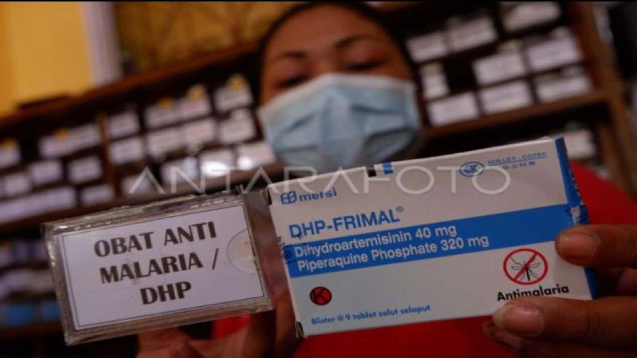 Petugas menunjukkan obat malaria DHP-FRIMAL di Puskesmas Kotaraja, Jayapura, Papua, Jumat (22/7/2022). Menurut Dinas Kesehatan Provinsi Papua, stok obat malaria menipis akibat terlambatnya pengiriman obat malaria ke Papua dari China dan India. (ANTARA FOTO/Sakti Karuru/YU)