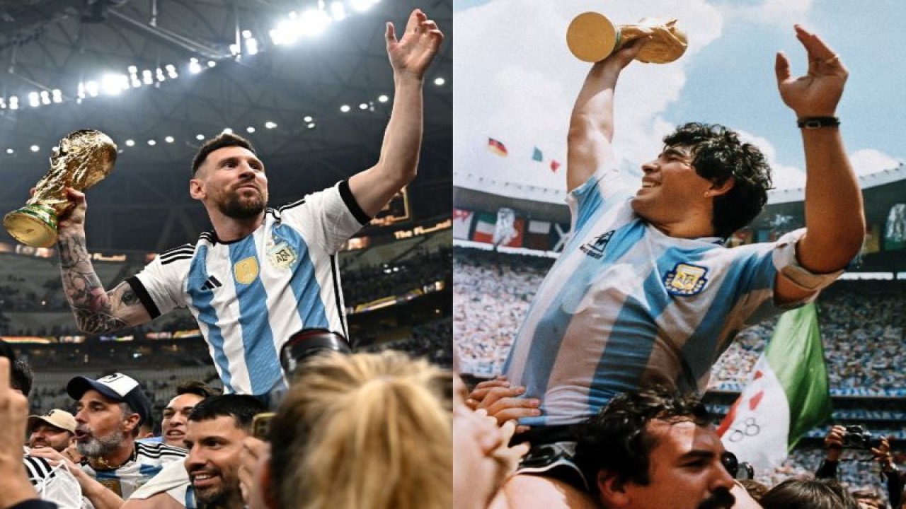 Arsip ilustrasi - Para pemain Argentina menumpangi sebuah bus di tengah pendukung yang tumpah ruah di jalanan setelah mereka meninggalkan Bandara Internasional Ezeiza dalam perjalana ke pusat pelatihan Argentine Football Association (AFA) di Ezeiza, Provinsi Buenos Aires, Argentina, 20 Desember 2022. (AFP/TOMAS CUESTA)