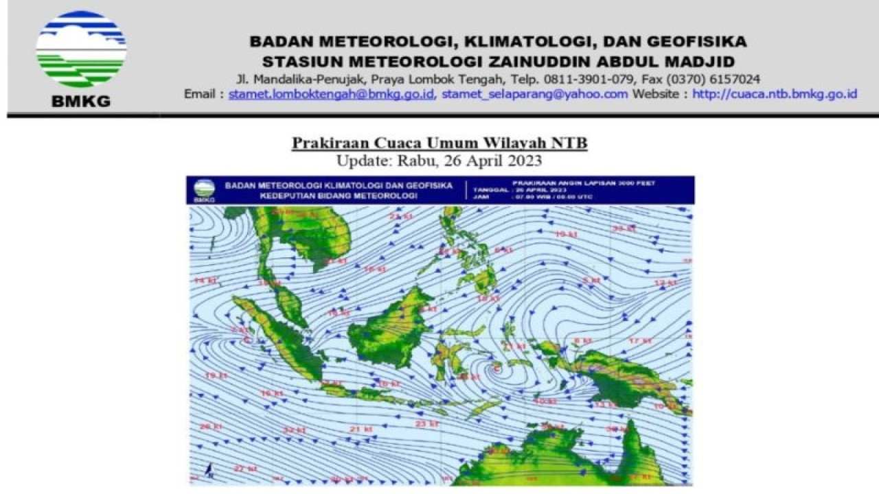 Peta perkiraan cuaca hujan di wilayah Nusa Tenggara Barat (ANTARA/BMKG)