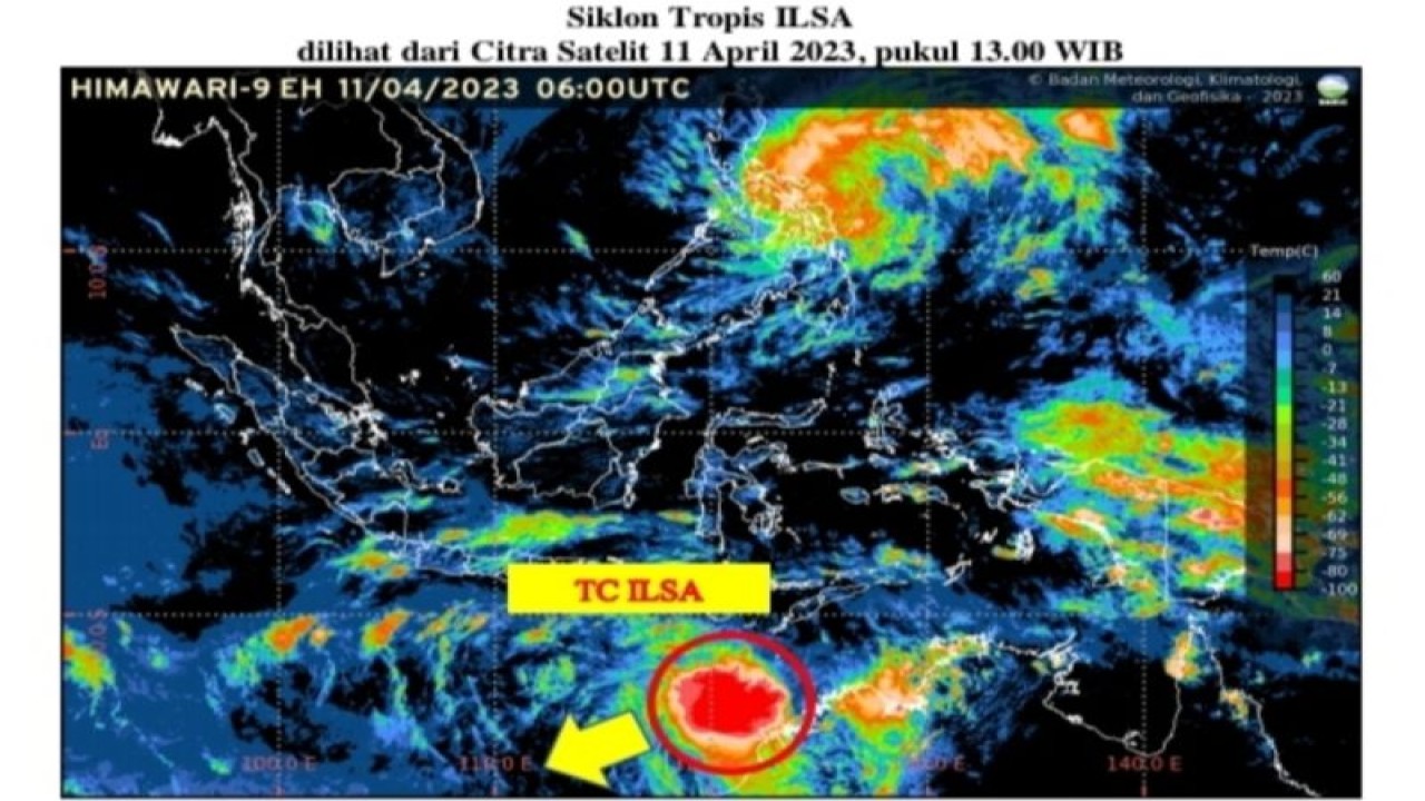 Tangkapan layar citra satelit siklon tropis Ilsa yang dirilis BMKG, Selasa (11/4/2023). (FOTO ANTARA/HO-BMKG)