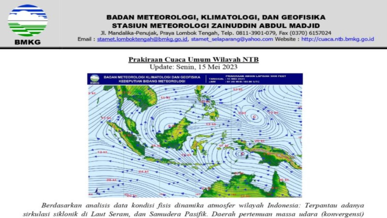Peta kondisi cuaca di wilayah NTB (ANTARA/Humas BMKG)