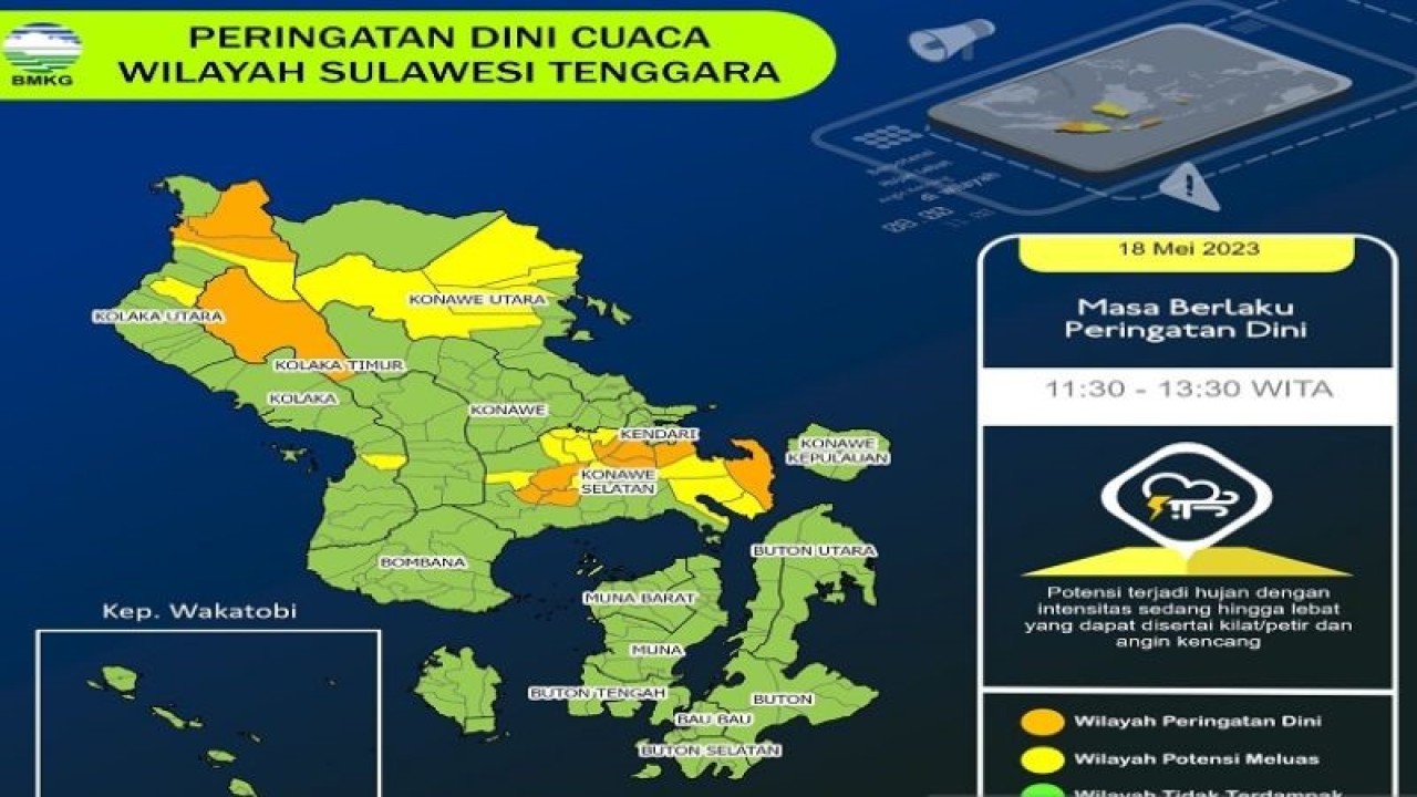 BMKG Kendari memprediksi wilayah Sulawesi Tenggara (Sultra) umumnya cerah hingga berawan, meskipun ada beberapa kabupaten yang masih terjadi hujan ringan dan sedang. (Foto ANTARA/HO-BMKG Kendari)