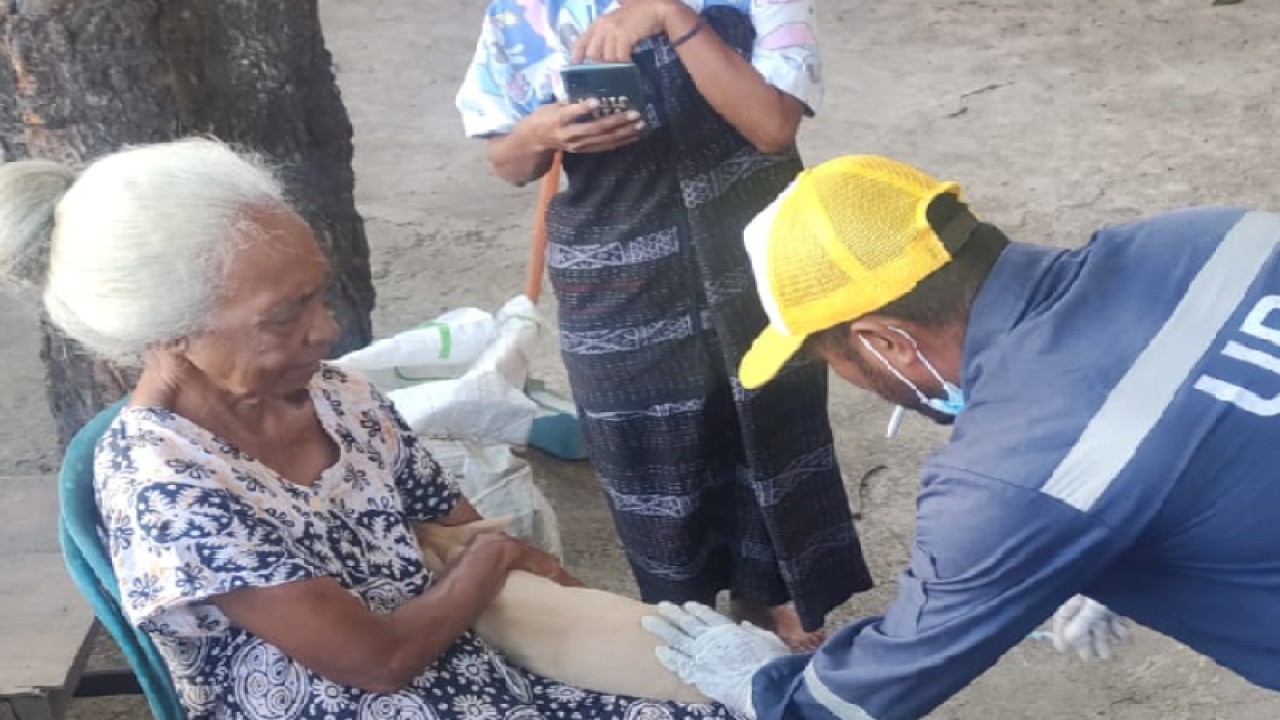 Vaksinator melakukan vaksinasi rabies pada anjing milik warga di Kecamatan Alok, Kabupaten Sikka, NTT, Minggu (14/5/2023). (ANTARA/HO-Dinas Pertanian Kabupaten Sikka)