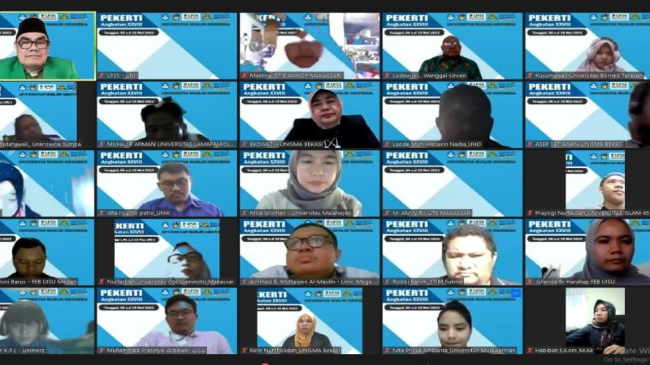 Puluhan dosen dari 35 kampus mengikuti pelatihan Pekerti di UMI yang digelar secara virtual di Makassar, Senin (8/5/2023). ANTARA/HO-UMI