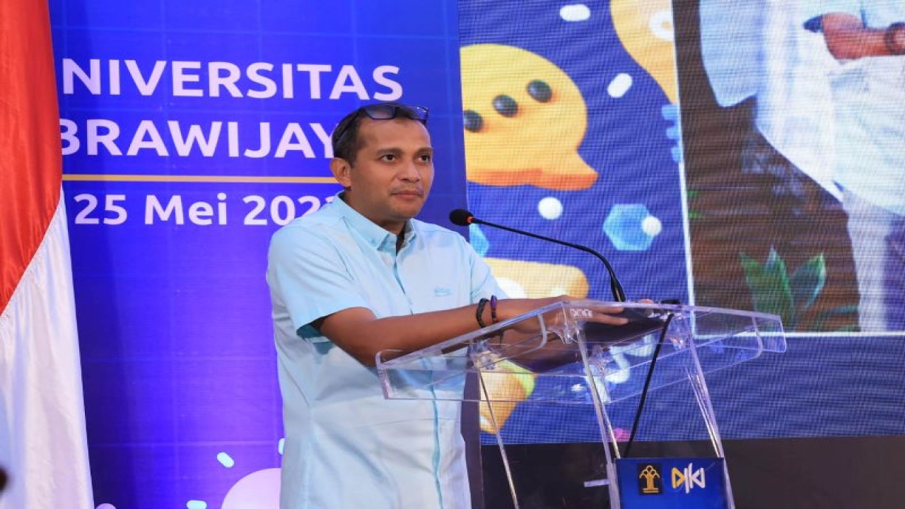 Wakil Menteri Hukum dan HAM Edward Omar Sharif Hiariej pada saat menyampaikan pidato kunci dalam "Kumham Goes to Campus 2023" di Universitas Brawijaya, Kota Malang, Jawa Timur, Kamis (25/5/2023). ANTARA/HO-Humas Kanwil Kemenkumham Jatim
