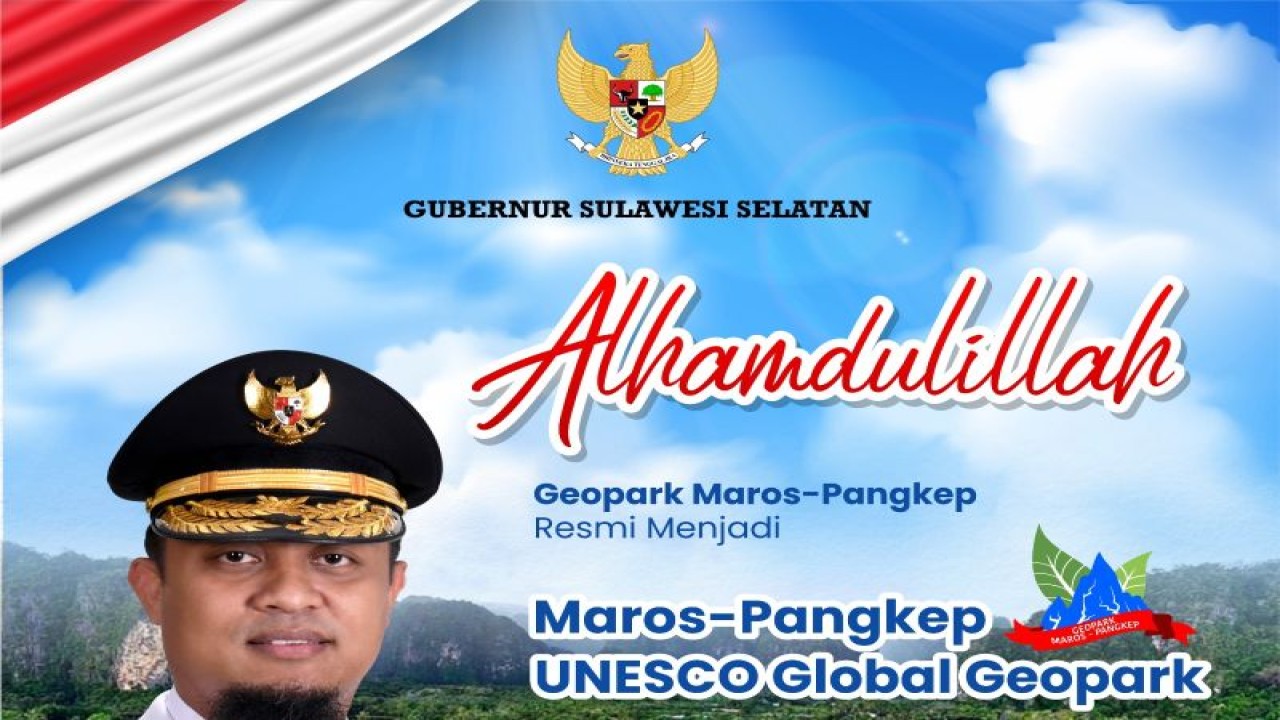 Gubernur Sulawesi Selatan mengucap syukur atas penetapan Geopark Maros Pangkep sebagai Global Geopark oleh UNESCO pada 24 Mei 2023.ANTARA/HO