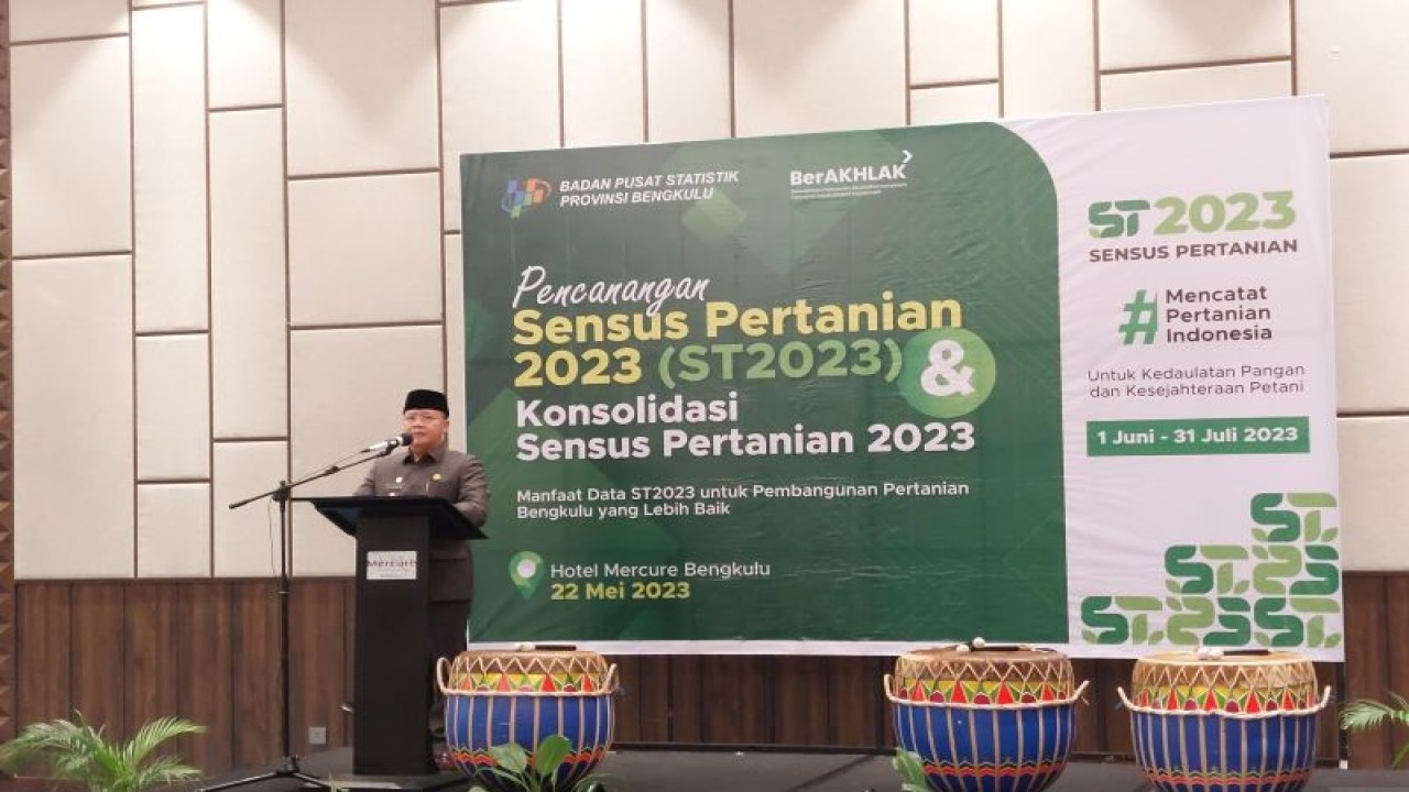 Gubernur Bengkulu Rohidin Mersyah saat Kegiatan Pencanangan dan Konsolidasi Sensus Pertanian 2023 di Bengkulu, Senin. (ANTARA/Boyke Ledy Watra)