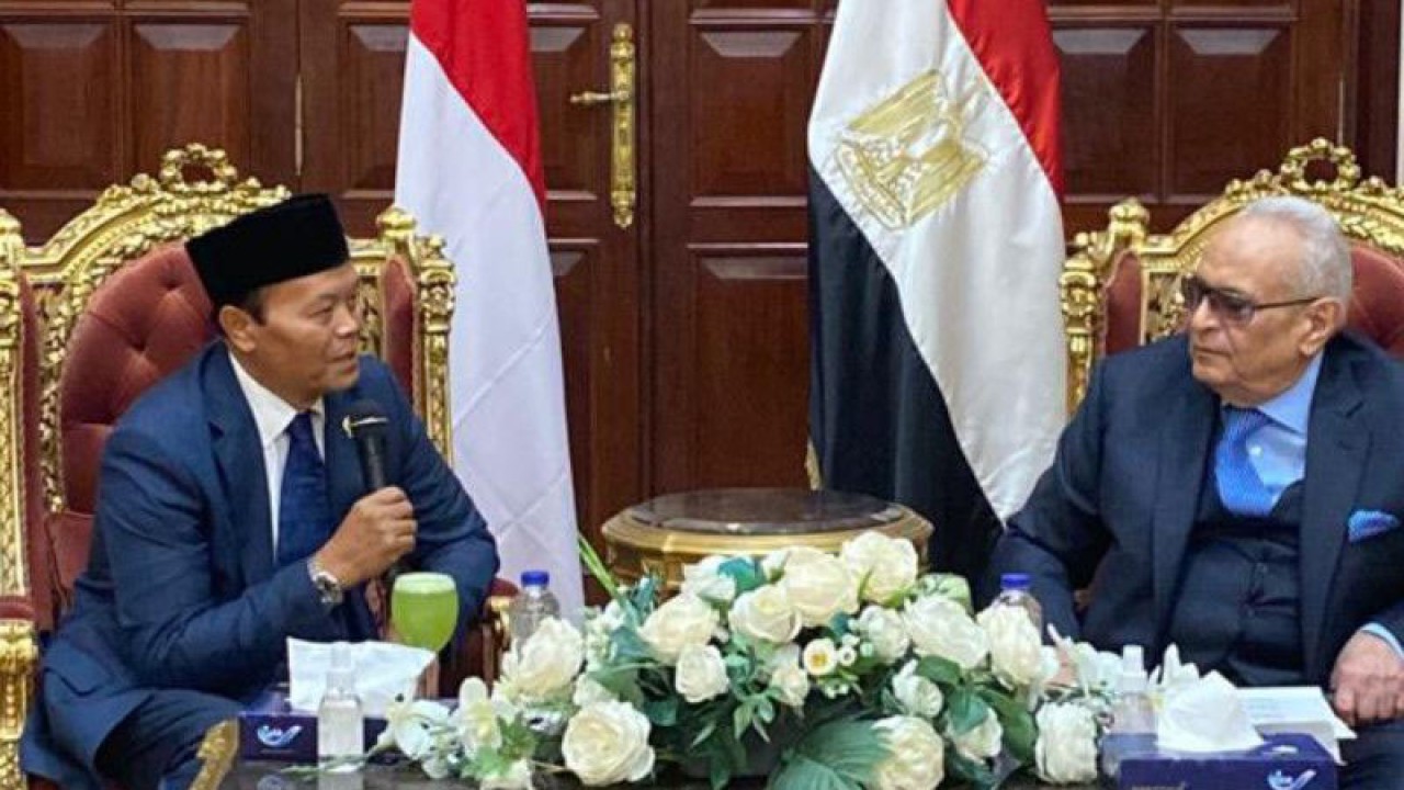 Wakil Ketua MPR RI Hidayat Nur Wahid (HNW) saat bertemu Wakil Ketua Senat Mesir Bahaa El Di Abu Shoka. ANTARA/HO-Humas MPR