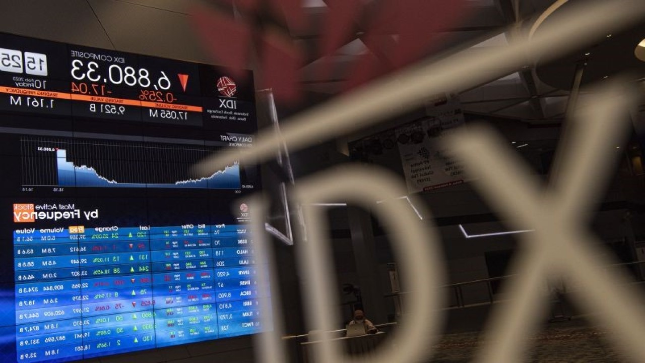 Karyawan berada di dekat layar pergerakan Indeks Harga Saham Gabungan (IHSG) di Bursa Efek Indonesia, Jakarta, Jumat (10/2/2023). ANTARA FOTO/Sigid Kurniawan/YU.