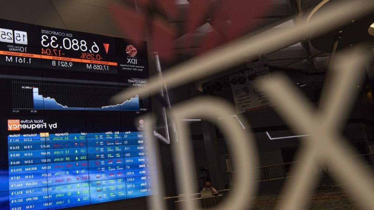 Karyawan berada di dekat layar pergerakan Indeks Harga Saham Gabungan (IHSG) di Bursa Efek Indonesia, Jakarta, Jumat (10/2/2023). ANTARA FOTO/Sigid Kurniawan/YU
