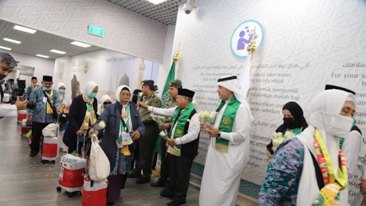 Jamaah calon haji Indonesia tahun 2023 saat sudah sampai di Madinah. (ANTARA/HO)