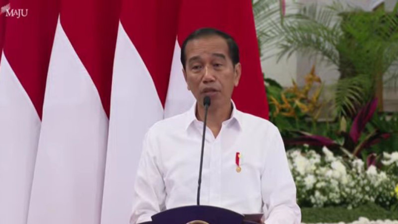 Tangkap layar - Presiden Jokowi saat Pencanangan Pelaksanaan Sensus Pertanian Tahun 2023 di Istana Negara, Jakarta, Senin (15/5/2023). (ANTARA/Desca Lidya Natalia)
