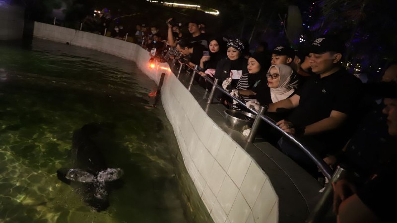 Wali Kota Surabaya Eri Cahyadi bersama istri dan kedua anaknya saat menghadiri uji coba operasional "Surabaya Night Zoo" di KBS pada Minggu (22/5/2023) malam. (ANTARA/HO-Diskominfo Surabaya)