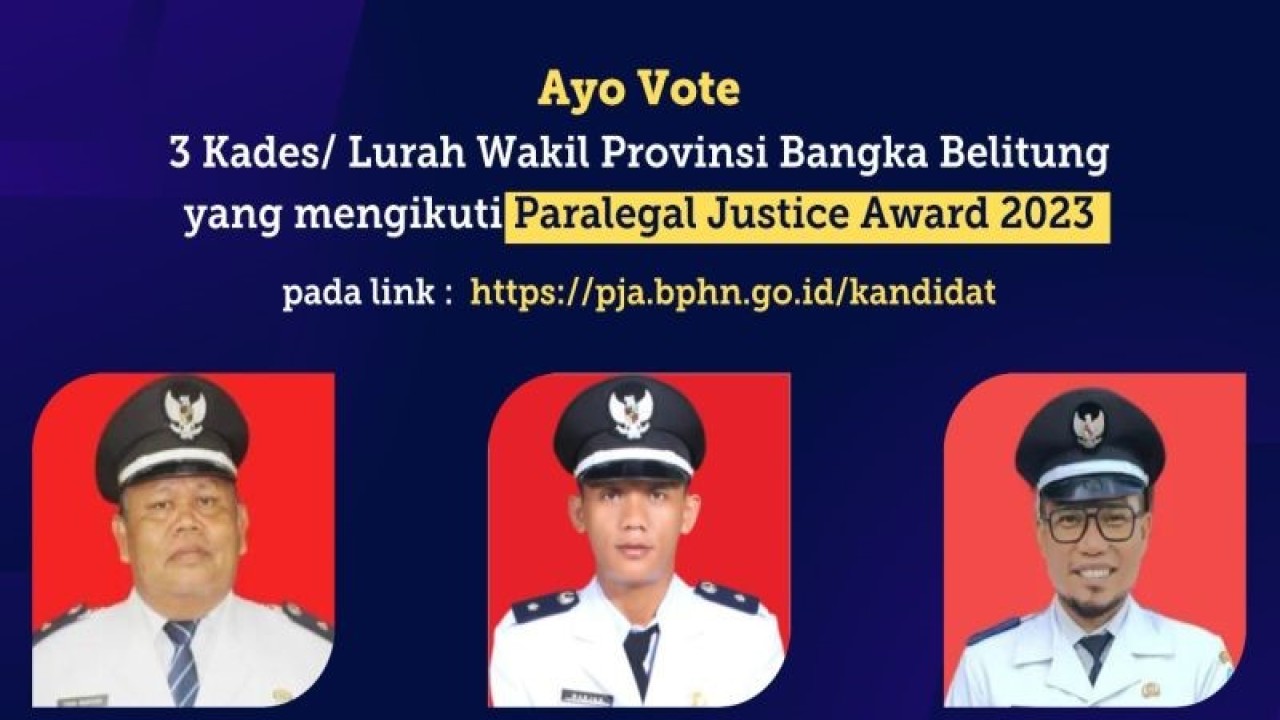 Tiga orang kepala desa (kades) memwakili Provinsi Kepulauan Babel di ajang  Paralegal Justice Award 2023 (Antara/HO-Humas Kemenkumham Babel)
