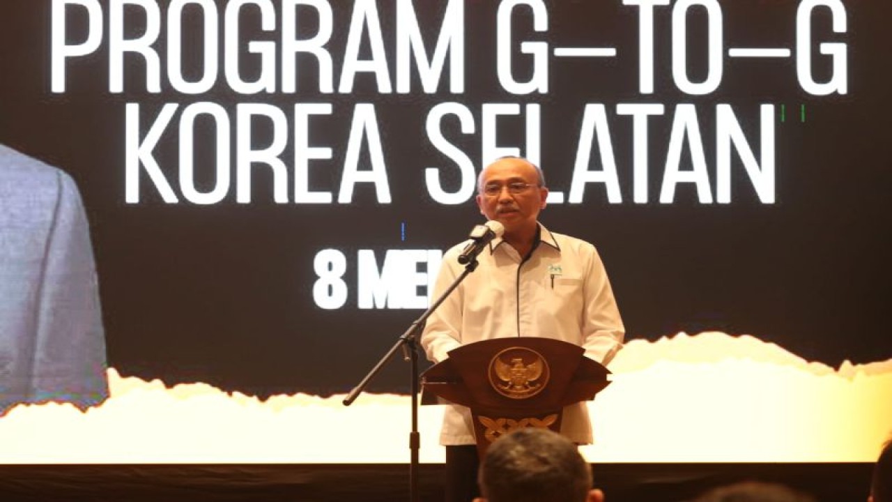 Sekretaris Kementerian Pemberdayaan Perempuan dan Perlindungan Anak Pribudiarta N Sitepu dalam acara "Pelepasan 300 PMI Penempatan G to G ke Korea Selatan". (ANTARA/ HO-Kemen PPPA)