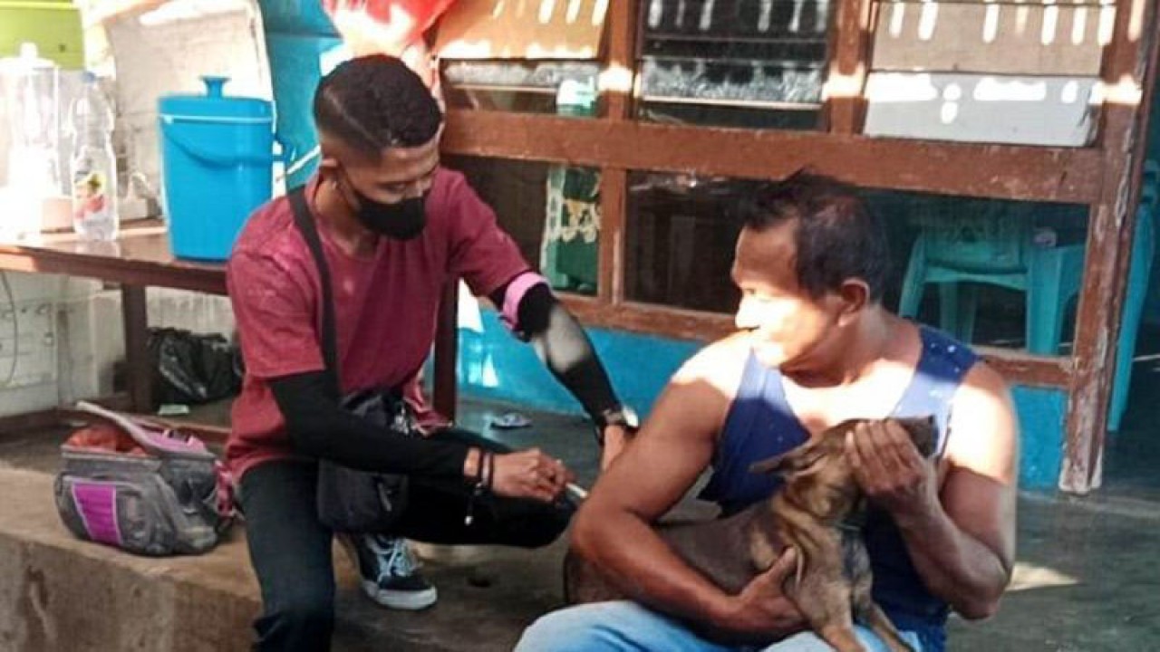 Ilustrasi. Petugas kesehatan dari Dinas Peternakan memvaksin seeotang anjing. ANTARA/Ho
