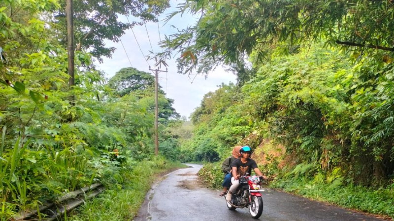 Arus lalu lintas di jalan penghubung Kabupaten OKU dengan OKU Selatan di Desa Laya kembali normal pasca longsor, Rabu. (ANTARA/Edo Purmana/23)