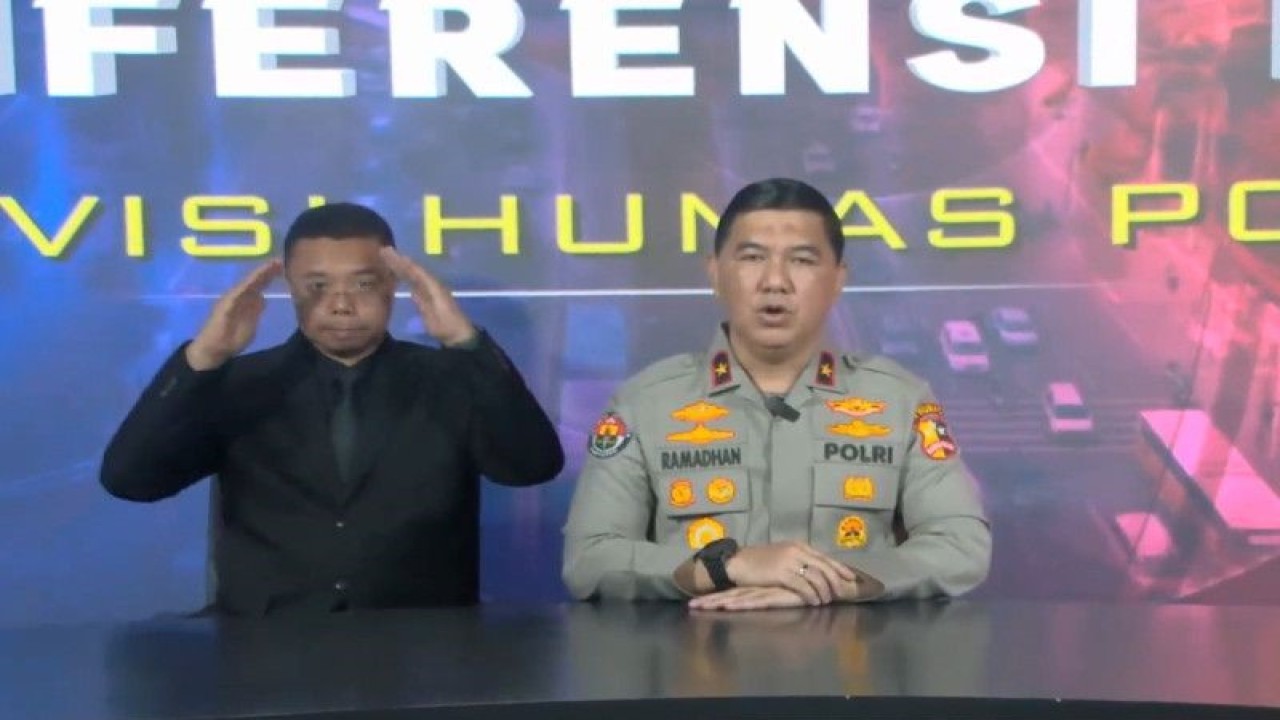 Tangkapan Layar - Karopenmas Divisi Humas Polri Brigjen Pol. Ahmad Ramadhan dalam konferensi pers seperti dipantau di Jakarta, Minggu (21/5/2023). (ANTARA/Fath Putra Mulya)