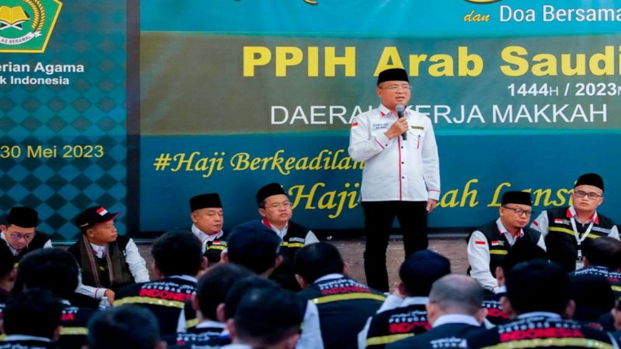 Wakil Ketua PPIH Arab Saudi 1444 H Nasrullah Jasam saat malam Ta'aruf PPIH Daker Makkah di Jarwal, Selasa (30/5). ANTARA/HO/MCH 2023