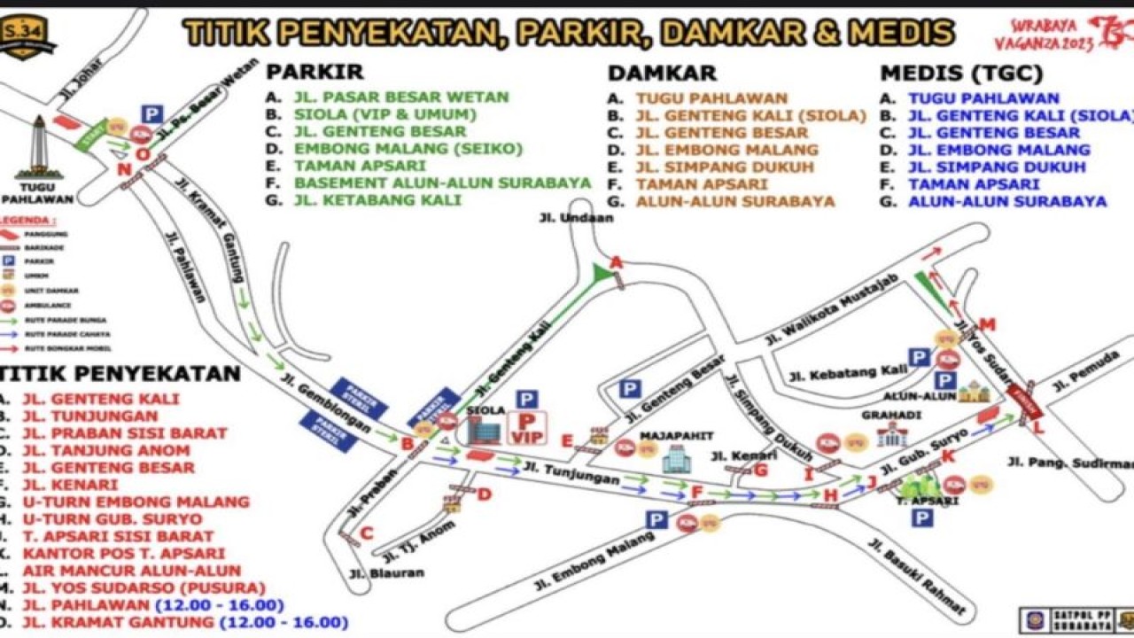 Skema pengalihan arus lalu lintas menjelang pelaksanaan Surabaya Vaganza atau Parade Bunga dan Budaya 2023 yang digelar pada 27 Juni mendatang. (ANTARA/HO-Diskominfo Surabaya)