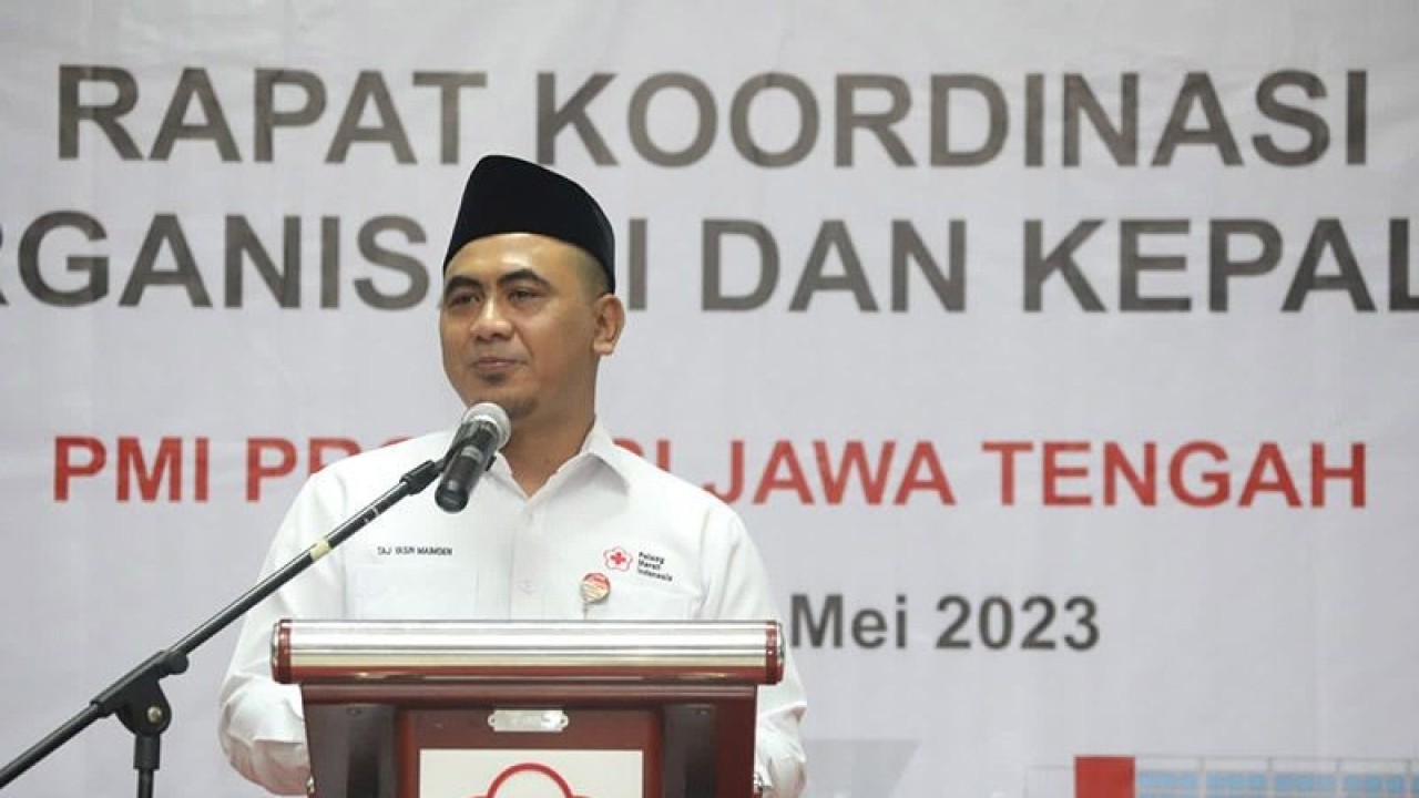 Wakil Gubernur Jawa Tengah Taj Yasin Maimoen menyampaikan sambutan pada Rapat Koordinasi Bidang Organisasi dan Kepala Markas di Gedung Pusdiklat PMI Jawa Tengah. ANTARA/HO-Humas Pemprov Jateng/aa. (Handout Humas Pemprov Jateng)