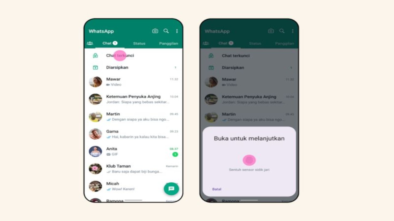 Tampilan fitur "Chat Lock" atau Kunci Chat yang baru dirilis oleh WhatsApp. (ANTARA/HO/WhatsApp)