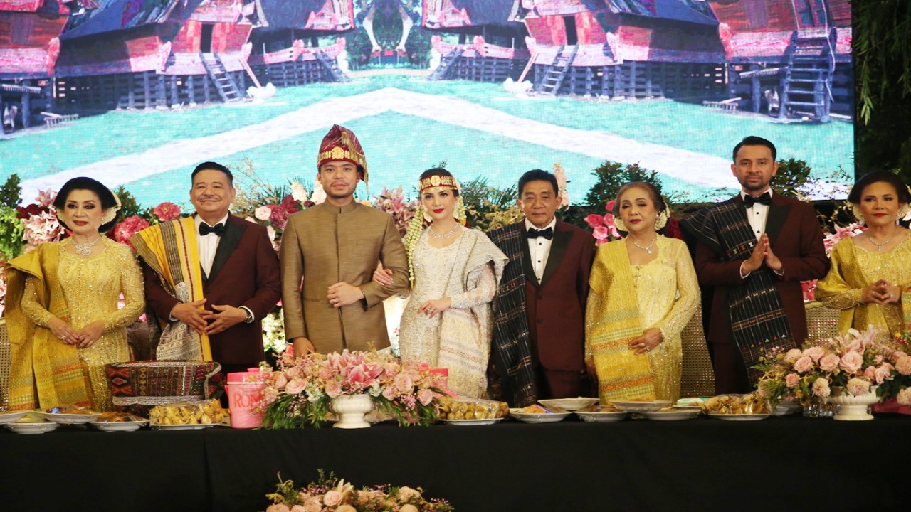 Yakup Putra Hasibuan dan Jessica Mila Agnesia Boru Damanik melangsungkan pesta  adat pernikahan di Balai Samudera, Kelapa Gading, Jakarta Utara, Sabtu (6/5/2023).