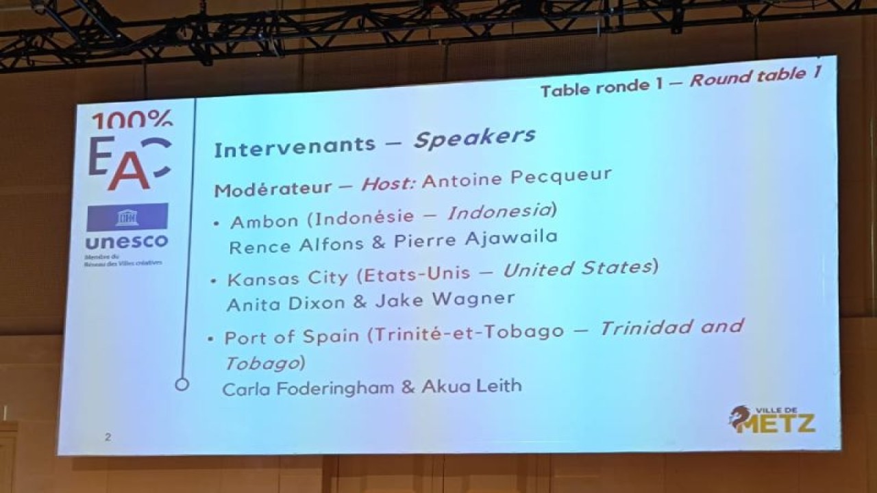 Tim Ambon Music Office (AMO) menyampaikak paparan terkiat pendidikan musik dan identitas di Konferensi International Edukasi Seni pada 1-2 Juni 2023 di Arsenal-Metz, Prancis. ANTARA/HO-Ambon Music Office