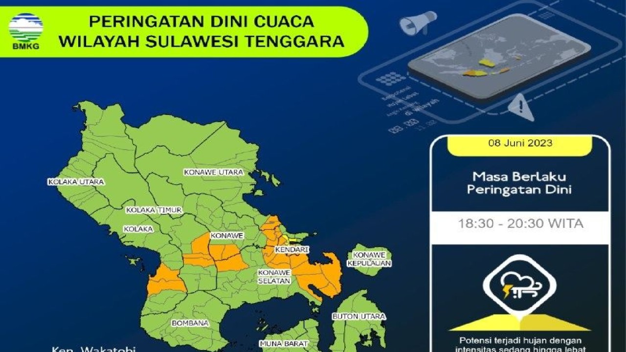 BMKG Kendari memprediksi sejumlah wilayah di Sulawesi Tenggara akan kembali hujan dengan intensitas berbeda satu daerah dengan kabupaten lain di Sultra. (Foto ANTARA/HO-BMKG Kendari)