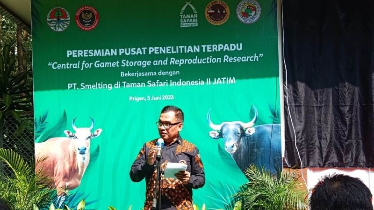 Kasubsatgas Sinergitas Penanggulangan Terorisme Wilayah Jawa Timur Kolonel Pas Sujatmiko dalam Peresmian Pusat Penelitian Terpadu di Prigen, Jawa Timur, Senin (5/6/2023). ANTARA/HO-PMD BNPT