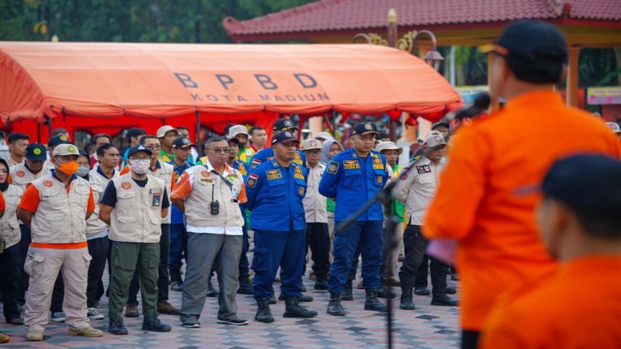 Jajaran BPBD Kota Madiun menggelar penetapan desa tanggap bencana (Destana) dan apel kesiapsiagaan 2023 di Lapak UMKM Kelurahan Manguharjo, Jalan Sido Makmur, Kota Madiun, Jatim. FOTO ANTARA/HO-Diskominfo Kota Madiun
