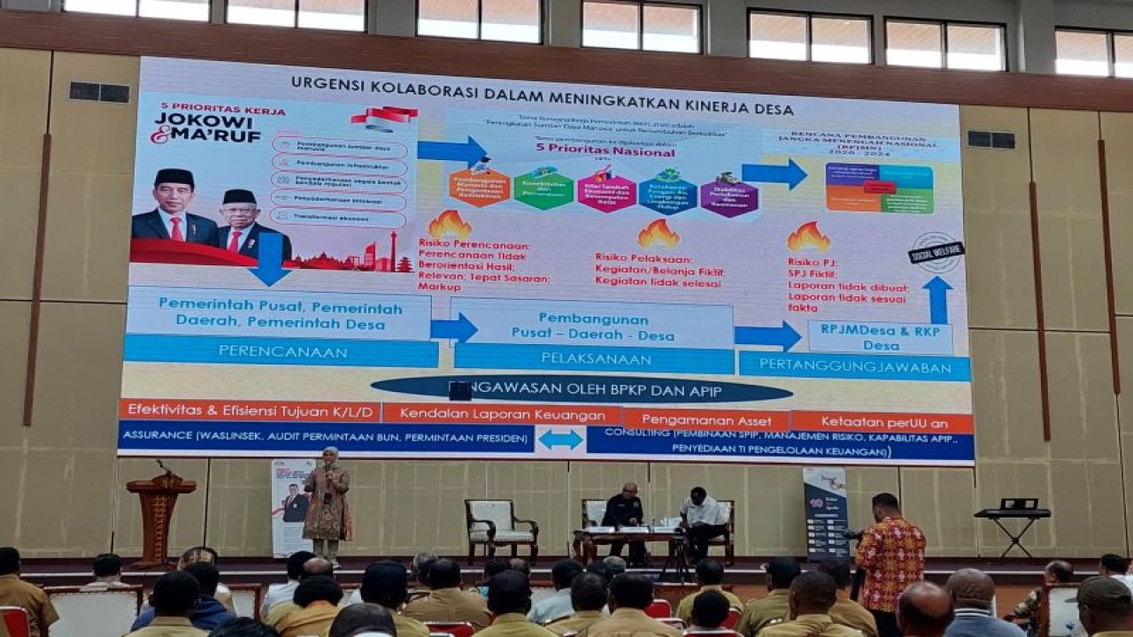 Direktur Pengawasan dan Tata Kelola Pemerintah Daerah pada Kedeputian PPKD BPKP Nani Ulina Kartika Nasution saat membawakan materi pada workshop evaluasi pengelolaan keuangan dan pembangunan desa 2023 tingkat regional Provinsi Papua Barat Daya, Rabu (21/6/2023). ANTARA/Yuvensius Lasa Banafanu