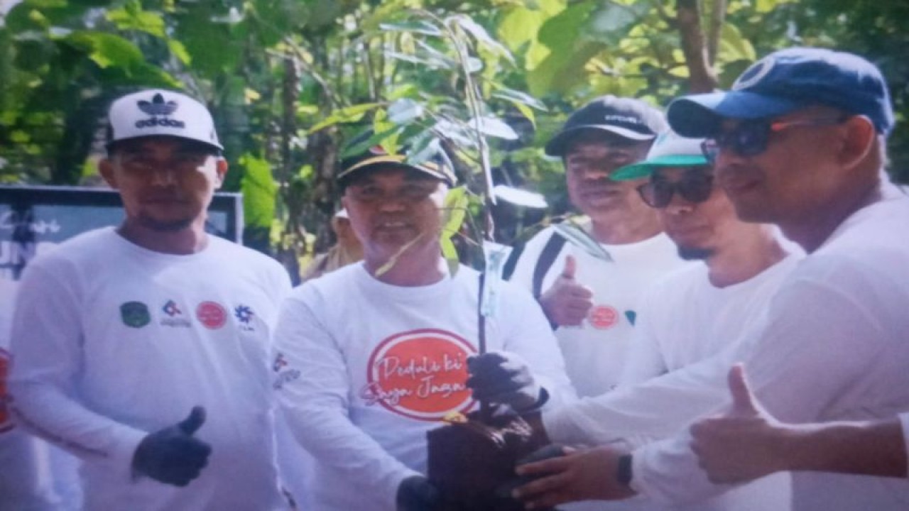 Bupati Lutim H Budiman bersama jajaran forkopimda dan pihak berkepentingan menanam 1.000 pohon peringati Hari Lingkungan Hidup Sedunia di Lutim, Senin (5/6/2023). ANTARA/HO-Pemkab Lutim